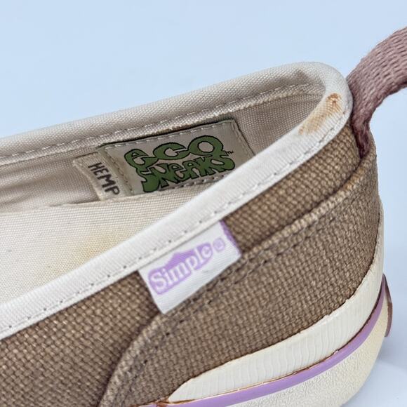 Simple EcoSneaks Hemp Flats Womens Slip On Sz 6.5 Brown Cream Organic Eco Shoes - Picture 7 of 11